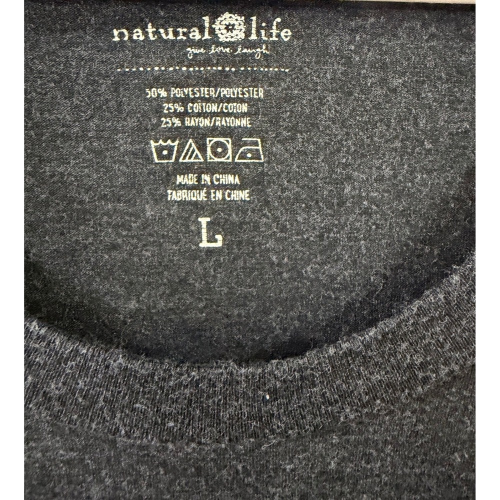 Natural Life Womens Be Nice Work Hard Be Brave Floral Tee Grey L Positive Vibes - Picture 4 of 4